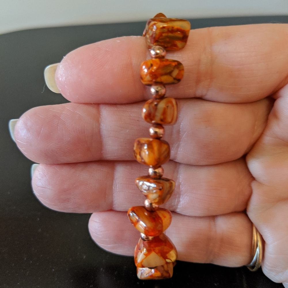 Jasper and gold spacer beaded elastic bracelet